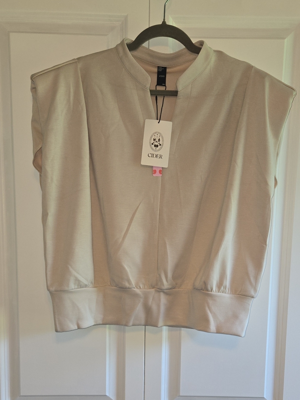 Cider Cream Padded-Shoulder V-Notch Top - 2X